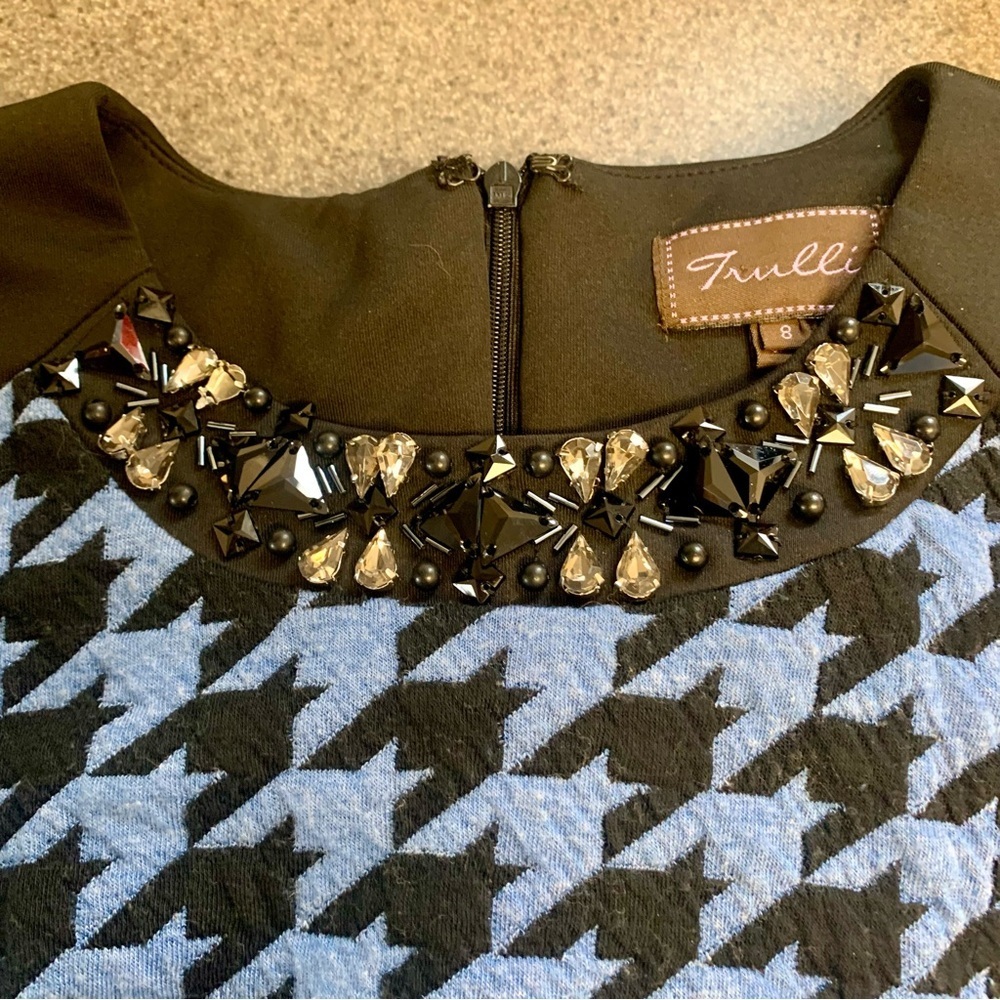Trulli Dress Black and Blue Beaded Collar Size 8 Business Casual Party Dress - Picture 8 of 11